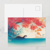 静かな秋のカワウソ 紅葉 ポストカード (正面/裏面)