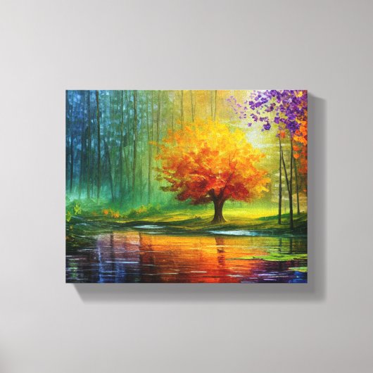 静かな絵画風景のカラフル木 キャンバスプリント (正面)