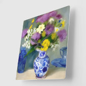 静かな花の花瓶プリント スクエア壁時計 (傾斜)