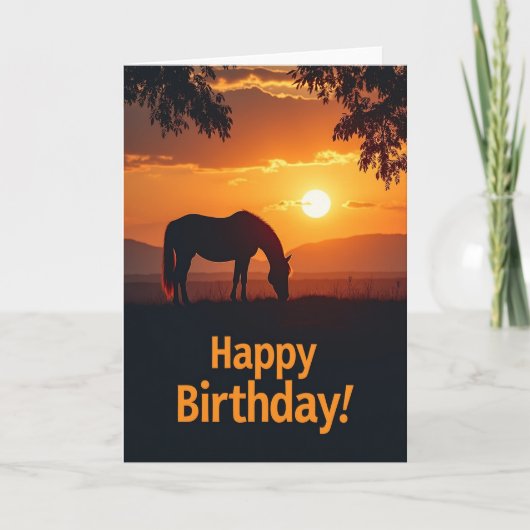 静かな誕生日の馬の夕焼けカード カード (正面)