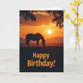 静かな誕生日の馬の夕焼けカード カード (黄色い花)