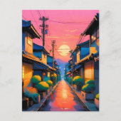 静かな通り、暖かいグローの上の日本の通り シーズンポストカード (正面)