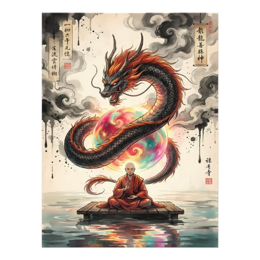 静かな邂逅: 僧侶と天の竜 フォトプリント            (正面)