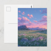 静かな野の花の草原と紫の山 ポストカード (正面/裏面)