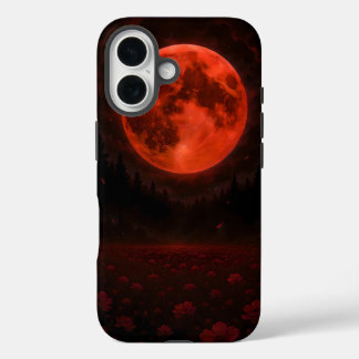 静かな野原に浮かぶ真紅の月 iPhone 16ケース