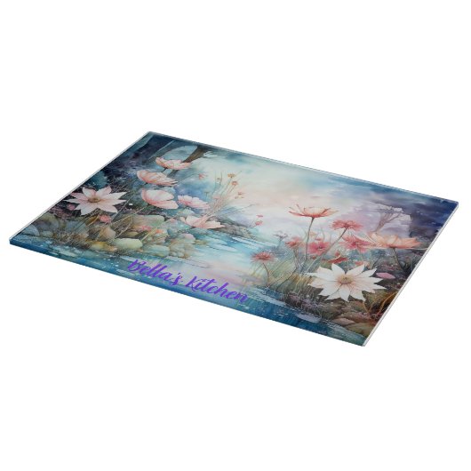 静かな開花パーソナライズされた:ワイルドフラワーガラス カッティングボード (角)