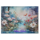 静かな開花パーソナライズされた:ワイルドフラワーガラス カッティングボード (正面)