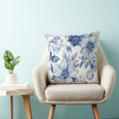 静かな開花：癒しの抽象芸術ブルーフラワーアート クッション (椅子)