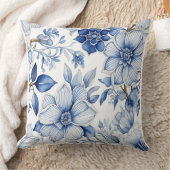 静かな開花：癒しの抽象芸術ブルーフラワーアート クッション (ブランケット)