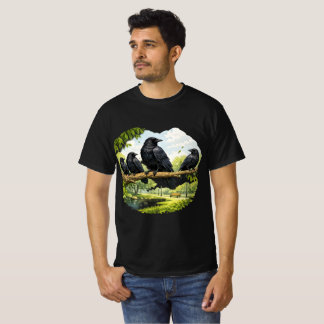 静かな集まり - 公園の枝に止まるカラス Tシャツ