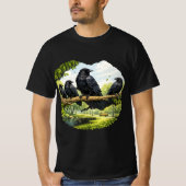 静かな集まり - 公園の枝に止まるカラス Tシャツ (正面)