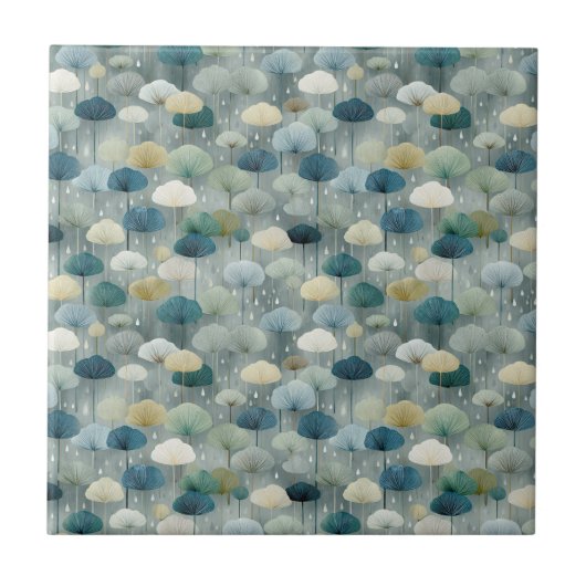 静かな雨の庭の花柄 (1) タイル (正面)