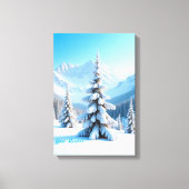 静かな雪山の風景と冬の松の木 キャンバスプリント (正面)