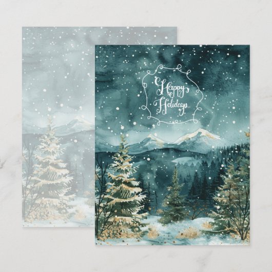 静かな雪山の風景 クリスマスカード (正面/裏面)