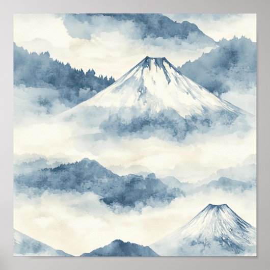 静かな雪山 - 青と白 ポスター (正面)
