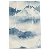 静かな雪山 - 青と白 ミディアムペーパーバッグ (正面)