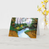 静かな霧の朝の石のブリッジカード カード (黄色い花)