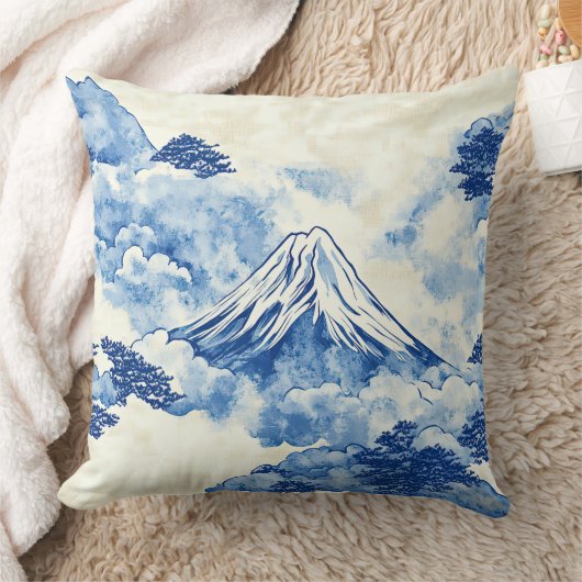 静かな青い雪山の雲の風景 クッション (ブランケット)
