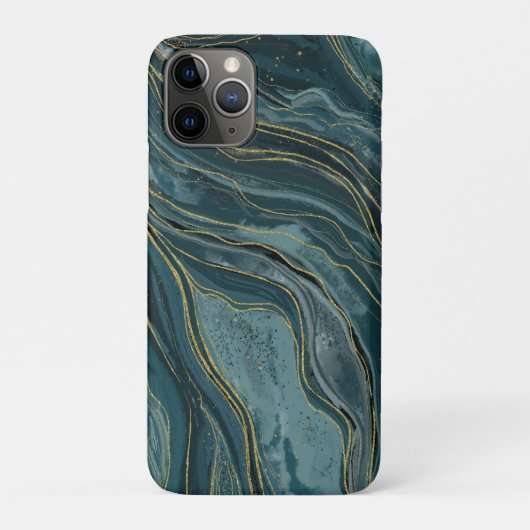 静かな青と金の抽象的な水彩波模様 Case-Mate iPhoneケース (裏)