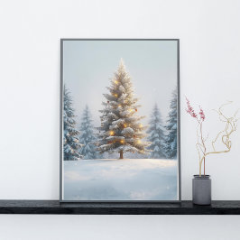 静かな風景の中の輝くクリスマスツリー ポスター