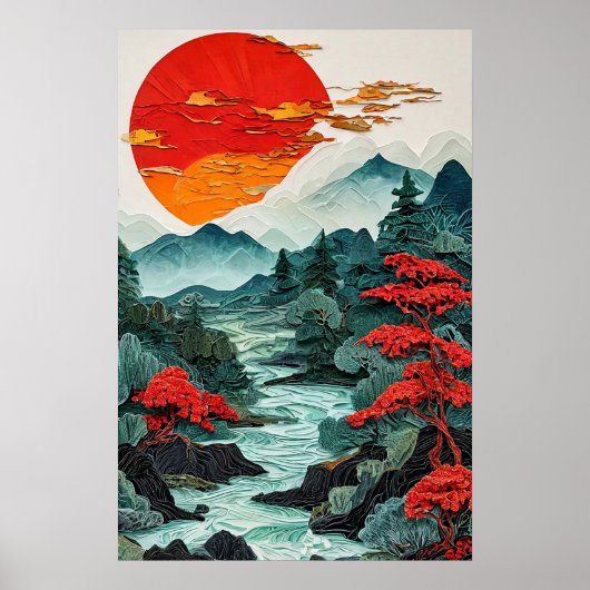 静かな風景の抽象的な森の山 ポスター (正面)