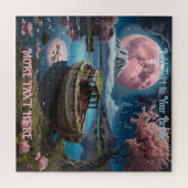 静かな魚釣りボートオンレイク山富士火山 ジグソーパズル (横)