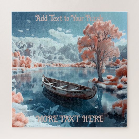 静かな魚釣りボートオンレイク山富士火山 ジグソーパズル (縦)