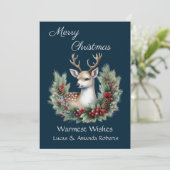 静かな鹿、ホーリーの花輪を纏い、濃い青を背景に シーズンカード (スタンド正面)