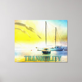 静かな – 穏やかな海にドッキングされた帆船 キャンバスプリント