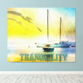 静かな – 穏やかな海にドッキングされた帆船 キャンバスプリント (インサイチュ (ウッドフロア))