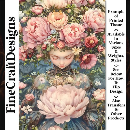 静かなEthereal Girl Lush Flowers AG1Z Decompage 薄葉紙