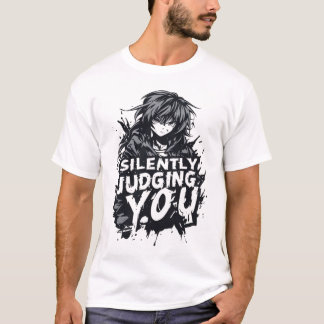 静かにあなたをジャッジする面白いアニメグランジストリートウェア Tシャツ