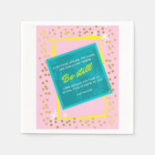 「静かにして」ピンクと緑の紙ナプキン スタンダードカクテルナプキン (正面)