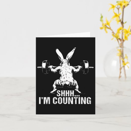 静かにして フィットネス ボディビル イースターバニー カード (黄色い花)