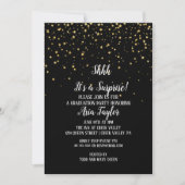 静かにサプライズ ゴールド コンフェッティ ブラック 卒業式 招待状 (正面)