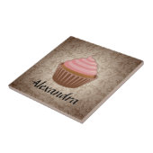 静かにピンクおよびブラウンのカップケーキ、パーソナライズな記念品 タイル (側面)