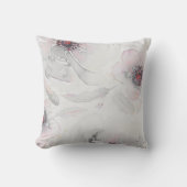 静かにピンクおよび挨りだらけの灰色のヴィンテージの花柄の水彩画 クッション (正面)