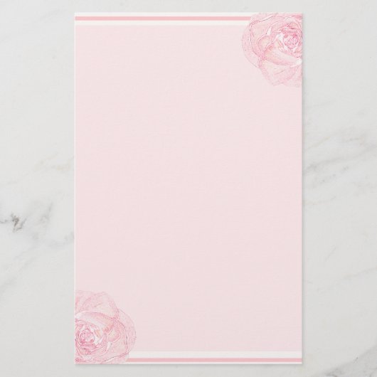 静かにピンクのバラのボーダー 便箋 (正面)