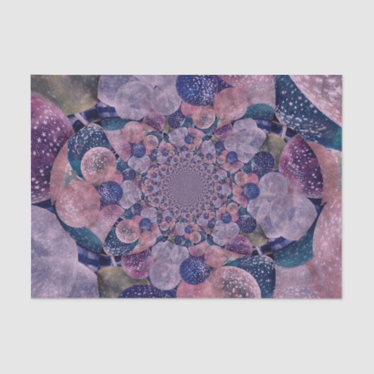 静かにピンクの、紫色および青の万華鏡のように千変万化するパターンの気球 薄葉紙 (正面)
