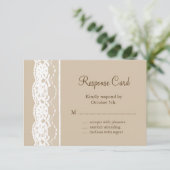 静かにベージュ色およびヴィンテージのレースRSVP 出欠カード (スタンド正面)