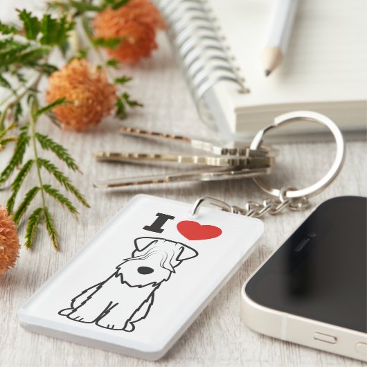 静かに上塗を施してあるWheatenテリア犬の漫画 キーホルダー (正面右)