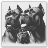 静かに休む3匹の黒い犬の詳細なイラスト シール (正面)