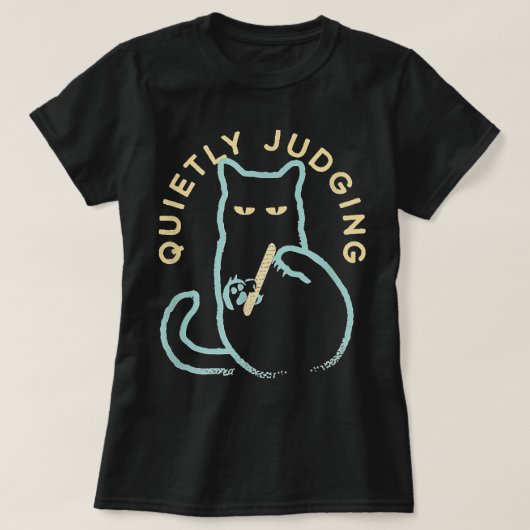静かに判断おもしろいノベルティ猫好き猫オーナー Tシャツ (デザイン正面)