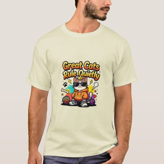 静かに支配する偉大なる猫たち 漫画風猫 Tシャツ (正面)