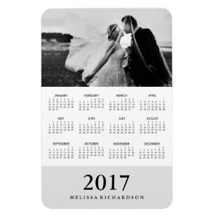静かに灰色のストライプ のエレガントな2017年の写真のカレンダー マグネット
