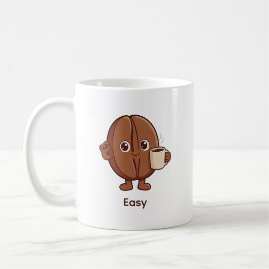 静かに自信に満ちたコーヒー豆のキャラクター コーヒーマグカップ (左)