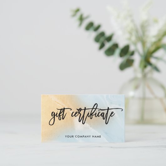 静かに青く、フェイクな金ゴールドの大理石のギフト券 割引カード (スタンド正面)