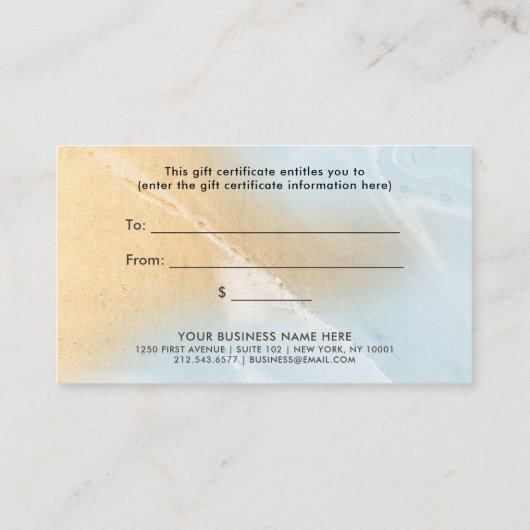 静かに青く、フェイクな金ゴールドの大理石のギフト券 割引カード (裏面)