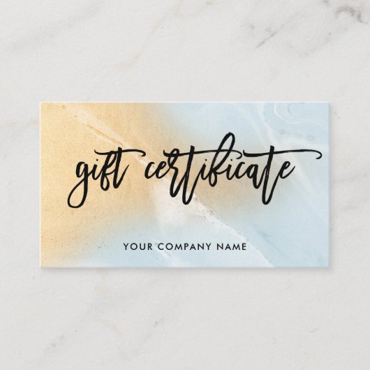 静かに青く、フェイクな金ゴールドの大理石のギフト券 割引カード (正面)