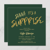 静かに！サプライズ50歳の誕生日 ゴールド グリーン 招待状 (正面/裏面)